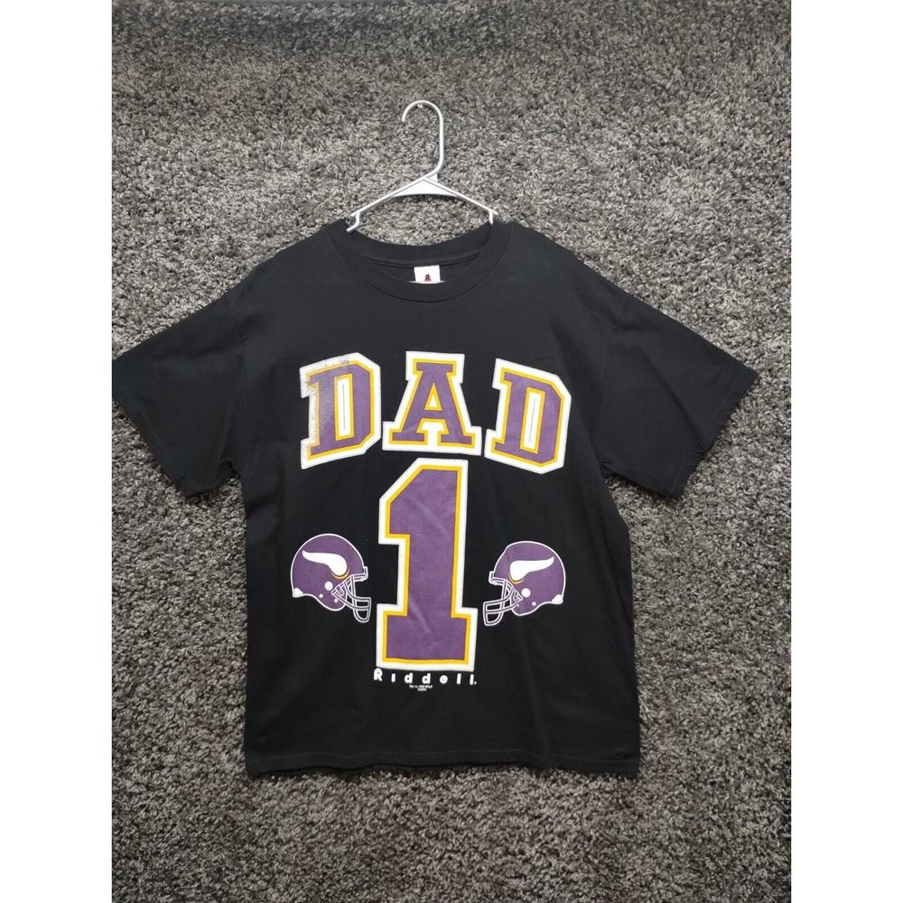 Vintage Minnesota‎ Vikings Riddell DAD 1 Shirt Men Large Black USA Made 90s